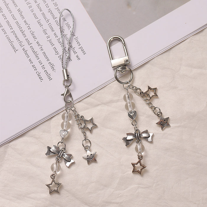 Wholesale Sweet silver star bow mobile phone chain pendant bag pendant keychain