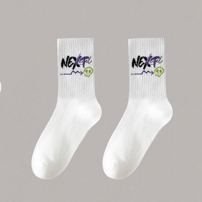 Wholesale 5pcs White socks men' s mid-calf socks autumn and winter basketball socks couple stockings black and white sports socks