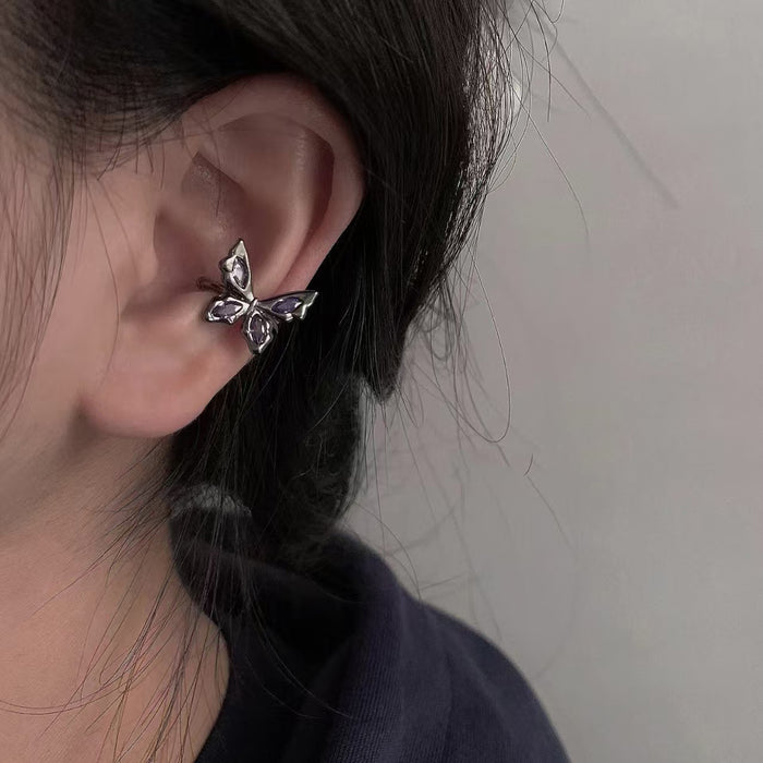 Wholesale High end black butterfly zircon ear hole free ear bone clip trendy personality niche light luxury accessory