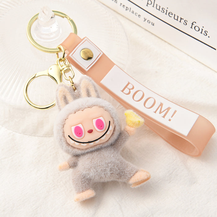 Wholesale Flocking Yoga Little Monster Keychain Small Pendant Cartoon Cute Doll Keychain Small Gift