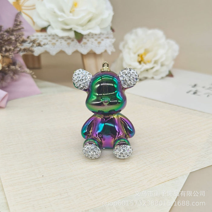 Wholesale Creative electroplating point drill sitting bear keychain pendant cute bag gift hanging cartoon three-dimensional decoration wholesale