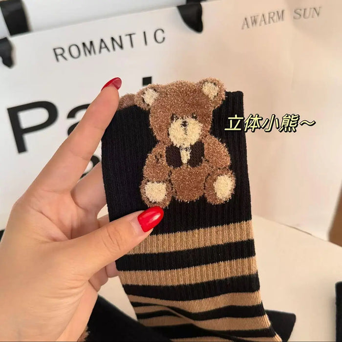 Wholesale Socks, long tube, thick, stylish, cute, with letters, high waist, striped, cotton socks, internet famous