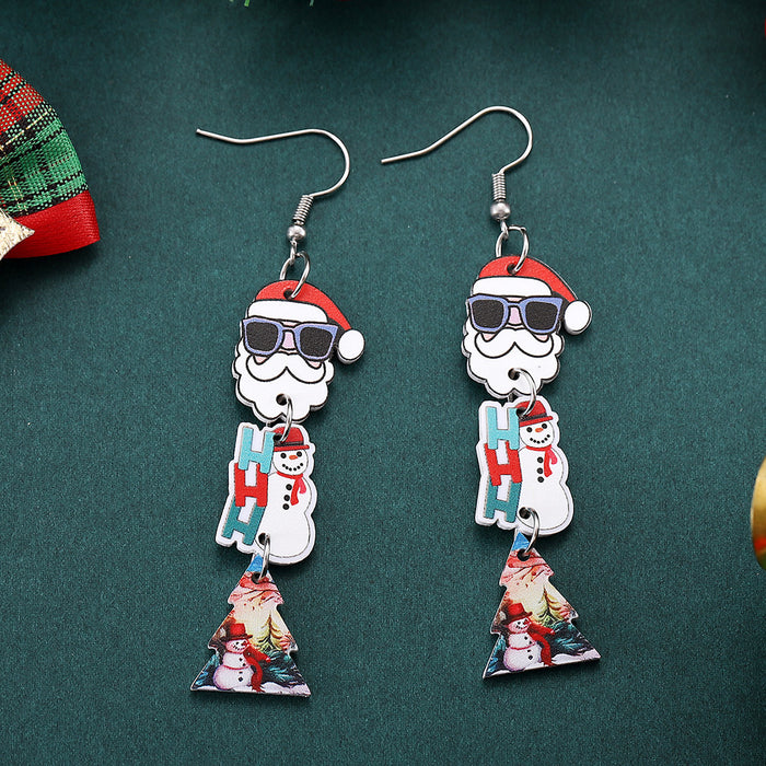 Wholesale Christmas  Christmas Tree Snowman Spliced Drop Earrings