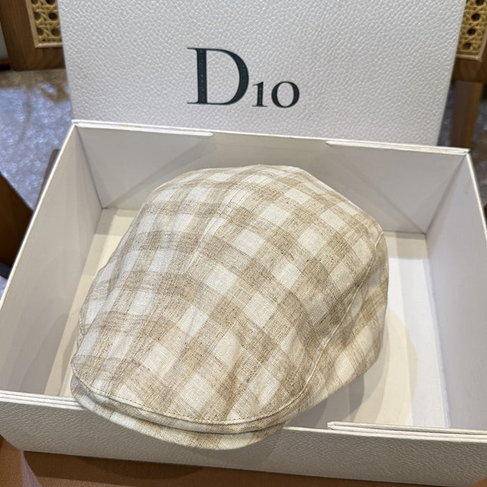 Wholesale Cotton and linen grid breathable forward hat casual duckbill hat retro fashion hat retro newsboy