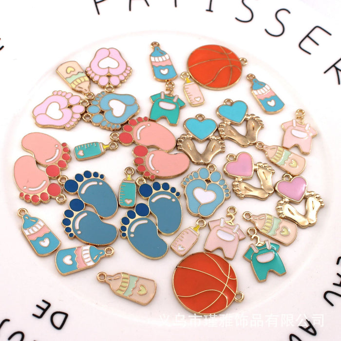 Wholesale 10pcs baby clothes baby bottle feet basketball alloy oil earrings pendant key chain pendant jewelry accessories