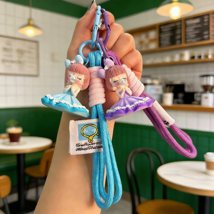 Wholesale Resin Pearl Girl Keychain Wrist Strap Chic Blue Phone Lanyard for Women MOQ≥2