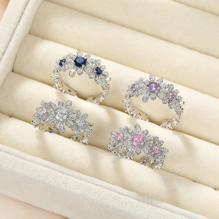 Wholesale Flower design, light luxury zircon ring, atmospheric, versatile, elegant temperament, adjustable opening, wholesale