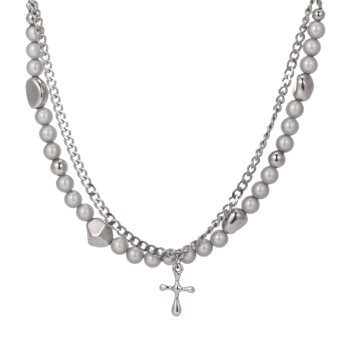Wholesale 2PCS Beaded Cross Reflective Beads Double Layer Stacking Necklace JDC-NE-ChenYuan005