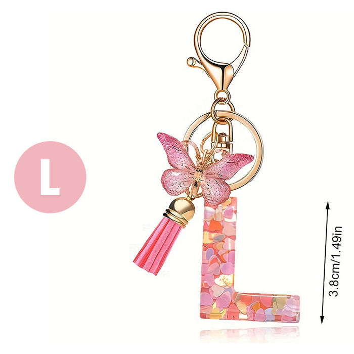Wholesale Fashion pink letter key chain love sequins butterfly tassel key chain crystal  accessories