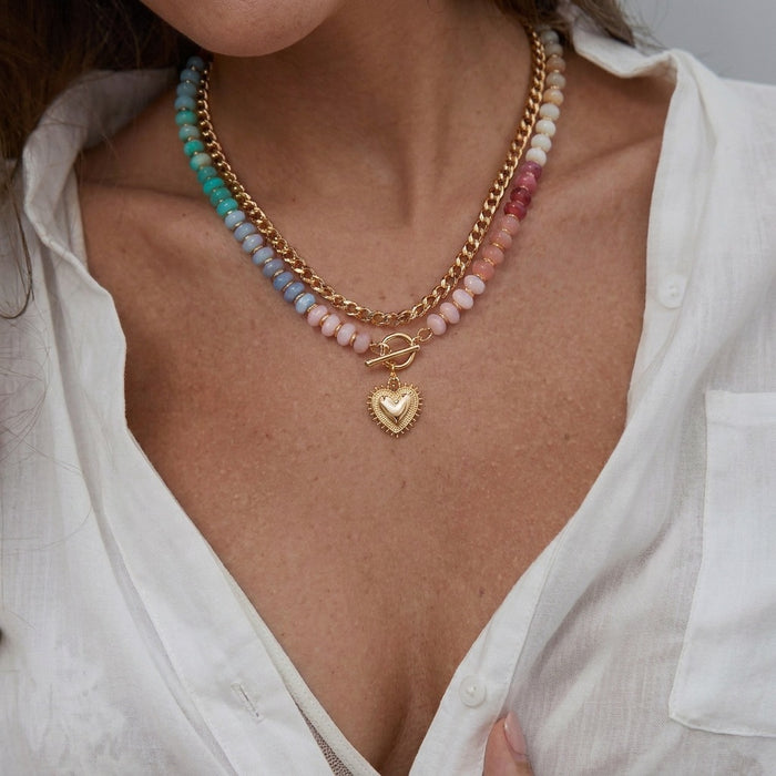 Wholesale Colorful Beaded Layering Necklace Heart Pendant Fashion Accessory Gift