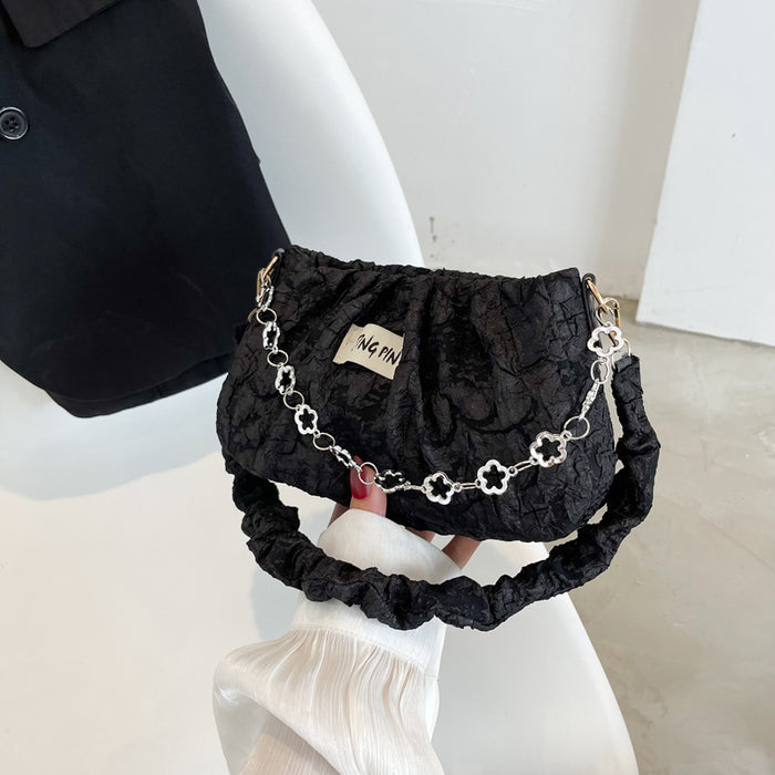 Wholesale Minimalist bag chain, fashionable pleated fabric bag, single shoulder crossbody casual cloud bag