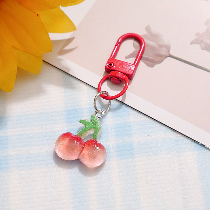 Wholesale Resin Fruit Keychain Trendy Pink Dragon Fruit Strawberry Key Ring Cute Backpack Pendant MOQ≥2