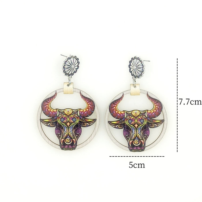 Wholesale Western Cowboy Style Wooden Printed Earrings JDC-ES-Yinxue003