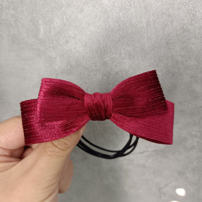 Wholesale Autumn and winter high-elastic multi-strand head rope burgundy velvet bow tie hair ring Oak hair rope rubber band