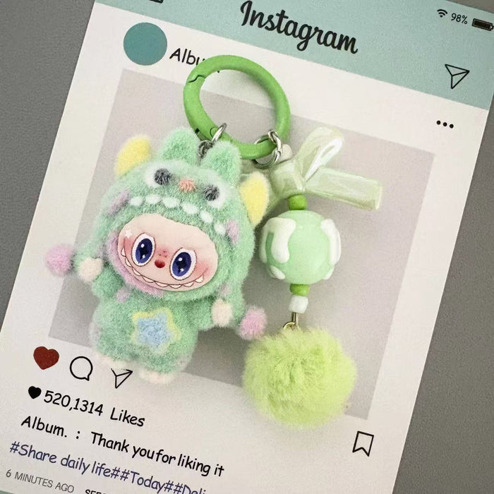 Wholesale Flocked PVC Polka Dot Monster Keychain Bag Charm - Stylish Gift for Students