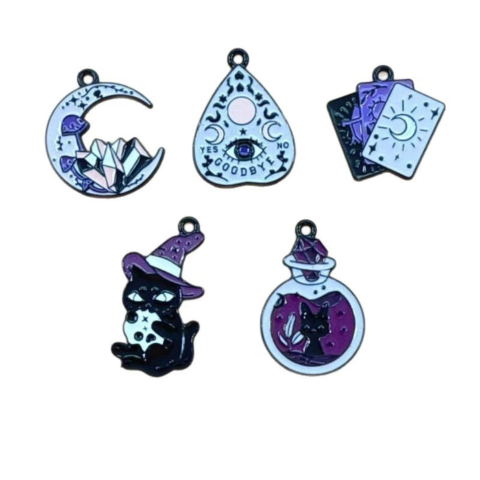 Wholesale 10pcs Dopamine Moon Tarot Alloy Resin Cat DIY Pendant Earrings Necklace Accessories Charm