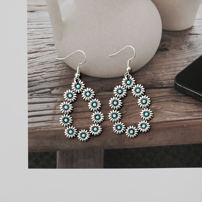 Wholesale Retro Turquoise Flower Drop-Shaped Earrings