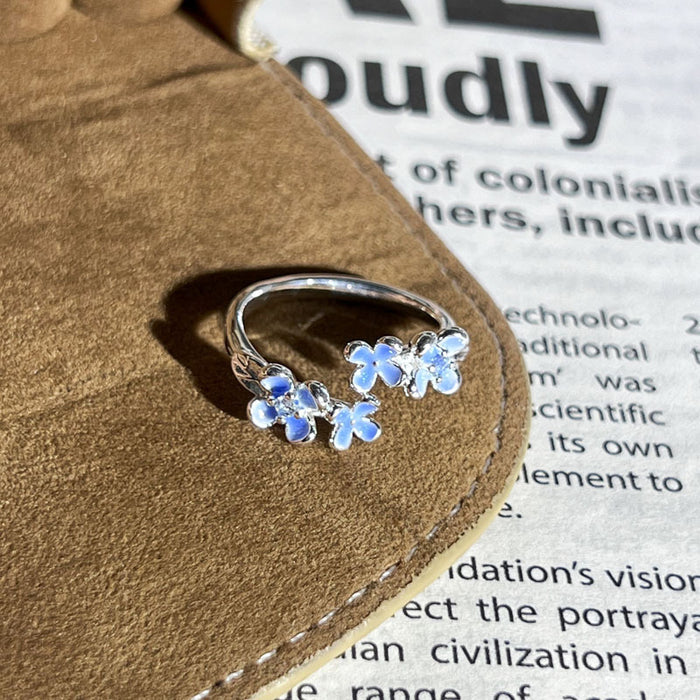 Wholesale Enamel flower opening ring temperament silver ring