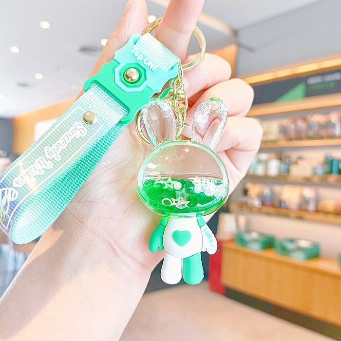 Wholesale Silicone Oil Filled Rabbit Floating Bottle Doll Keychain JDC-KC-MingT197