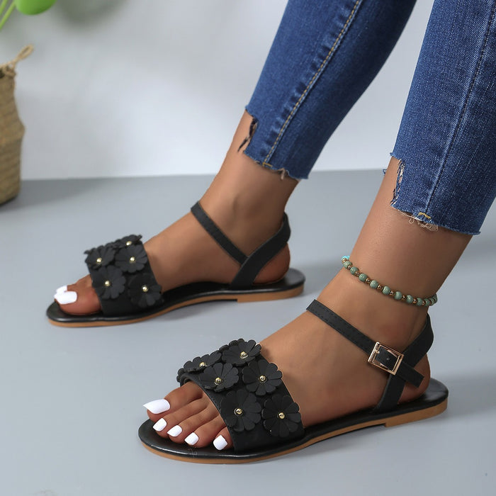 Wholesale Summer PU Round Toe Straps with Small Floral Sandals JDC-SD-WeiZ004