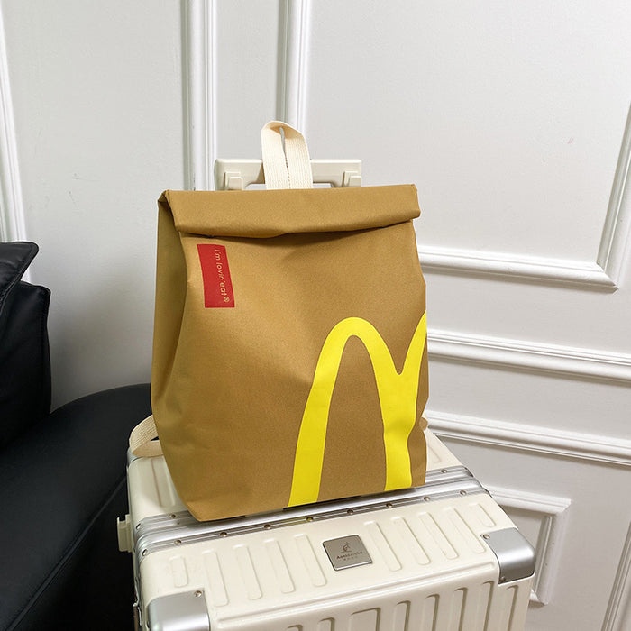 Wholesale New bag, large capacity backpack, casual backpack, hamburger paper bag bag, student bag