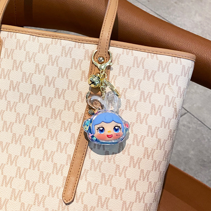 Wholesale Oil-flow sand earphone rabbit keychain