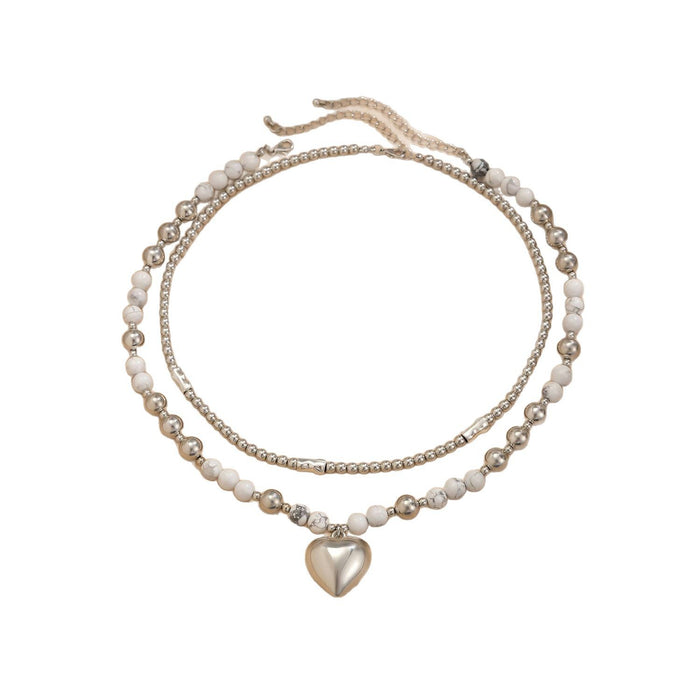 Wholesale Bead necklace set, heart pendant, imitation turquoise bead collarbone chain