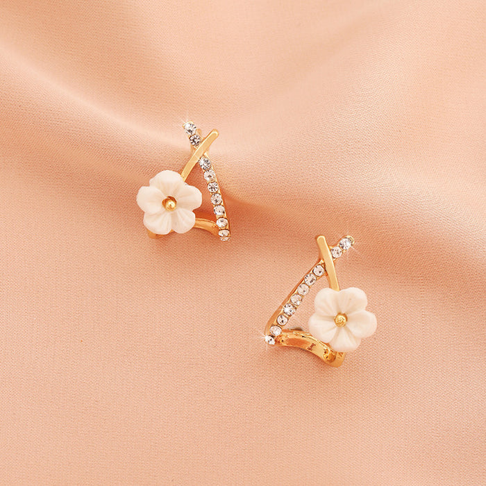 Wholesale  cross flower earrings small diamond-embedded earrings