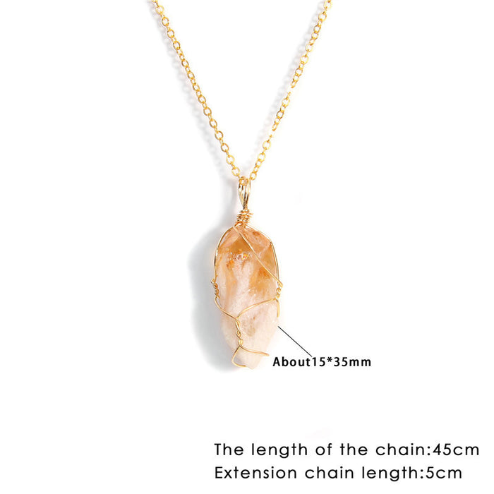 Wholesale Handmade wire wrapped raw gemstone pendant irregular lucky stone clavicle necklace