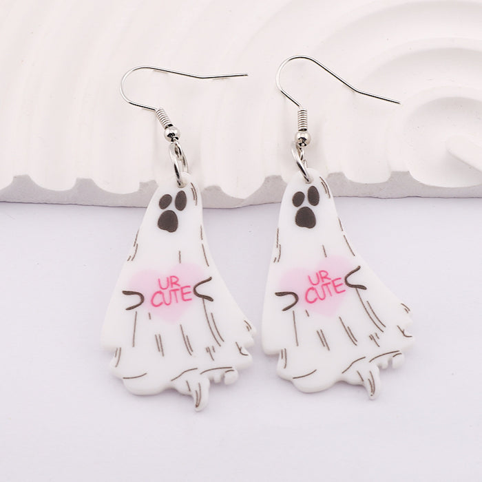 Wholesale Halloween Acrylic Double Sided Printing Cartoon Horror Ghost Earrings JDC-ES-Dagou006