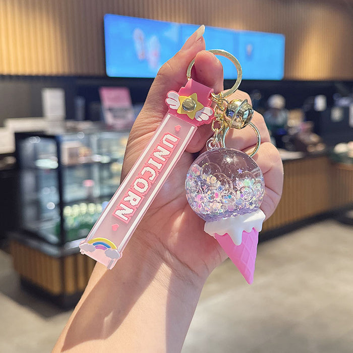 Wholesale New Oil Flowing Sand Bottle Keychain Night Light Backpack Small Pendant Cartoon Wishing Drifting Bottle Keychain