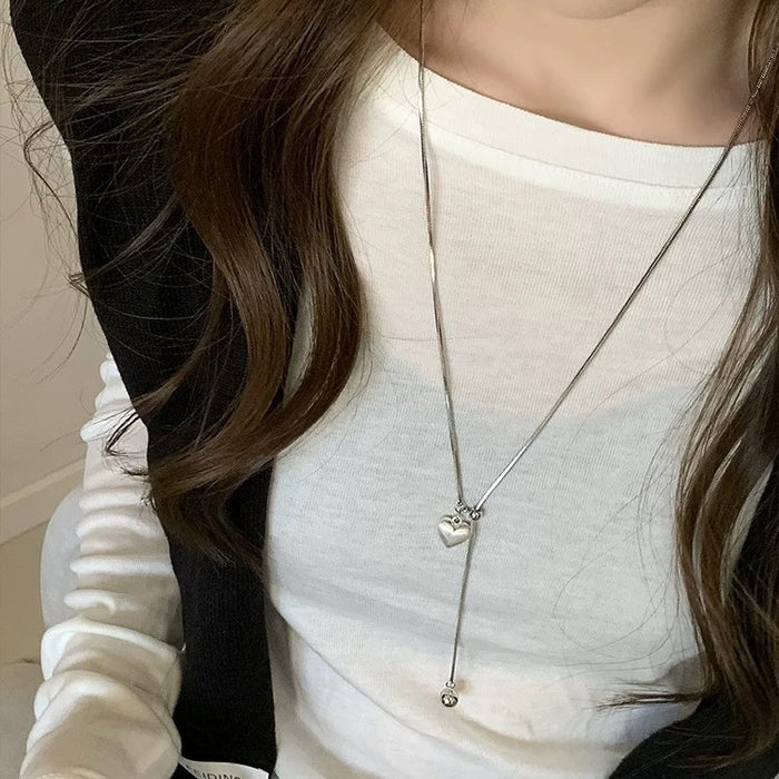Wholesale  Titanium Steel Color-free Simple Love Ball Tassel Long Pull Necklace Women's All-match