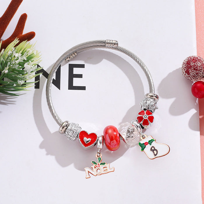 Wholesale Stainless Steel Christmas Bracelet with Tree Snowflake Pendant MOQ≥2