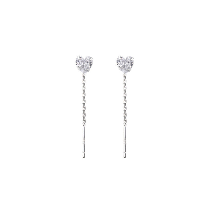 Wholesale Geometric square zircon tassel earrings with simple temperament, single diamond round star earrings, heart-shaped tassel earrings, and ear chains