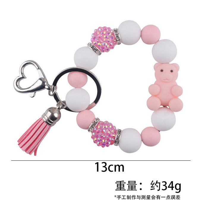 Wholesale Cartoon Silicone Bear Beaded Bracelet Keychain Creative  Wrist Bracelet Key Ring Accessories