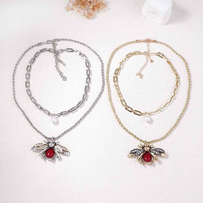 Wholesale Pearl and Micro-inlaid Zircon Animal Pendant Necklace Women's Necklace