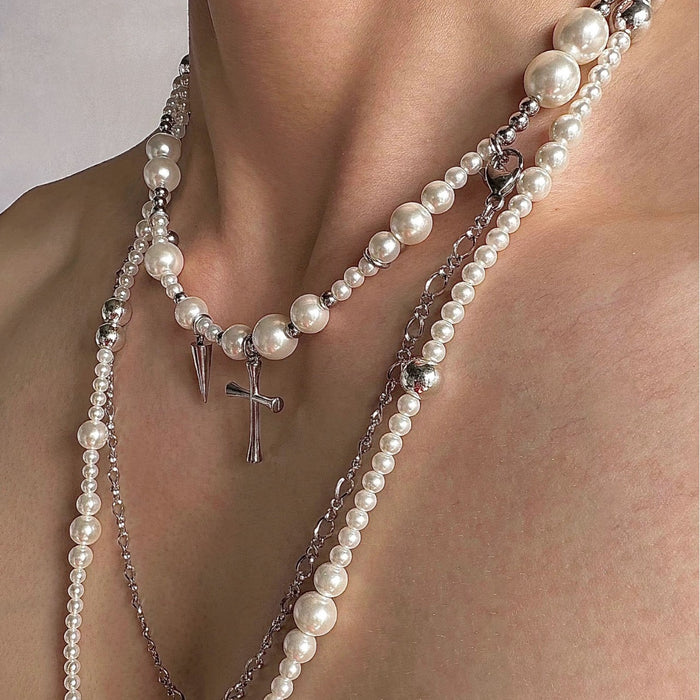 Wholesale Niche design pearl titanium steel long necklace collarbone chain