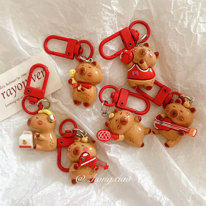 Wholesale Cute keychain pendant cartoon capybara backpack hanging accessory with accessories