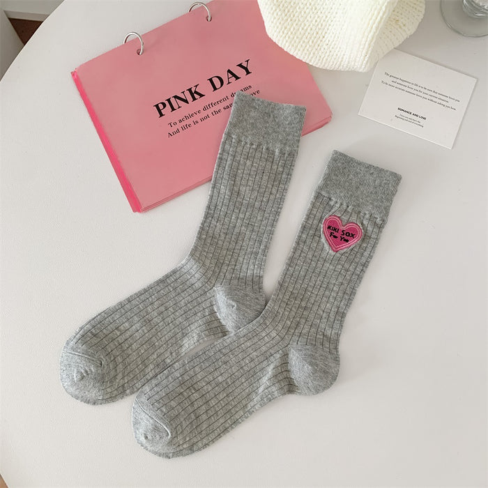 Wholesale Love Embroidered Socks for Children Spring/Summer New Style Thin Cotton Women's Middle Tube Women's Socks