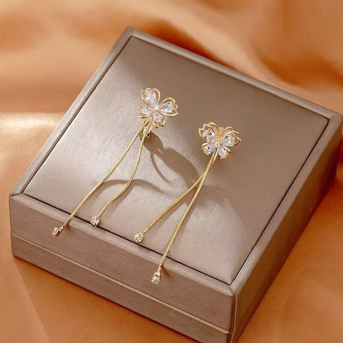 Wholesale Butterfly tassel earrings with feminine temperament, long earrings with high-end feel, ear accessories, ear clips without ear holes