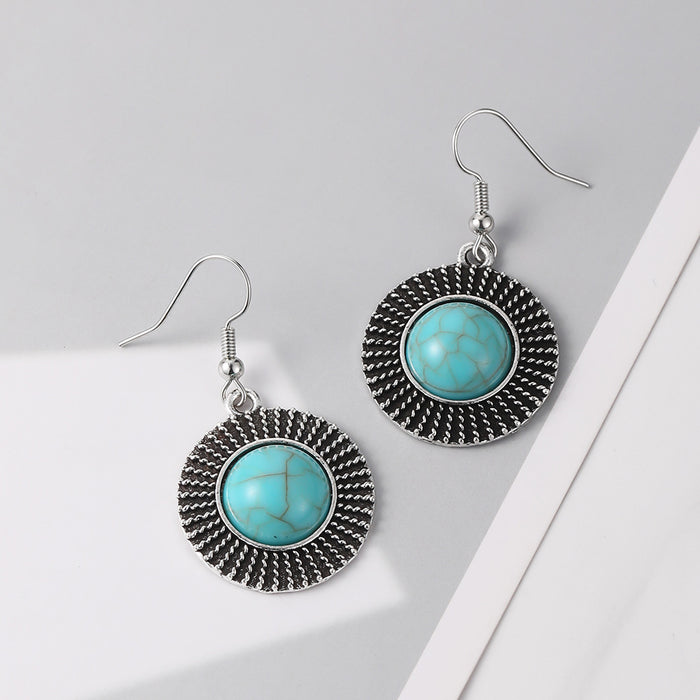Wholesale vintage personality turquoise round earrings
