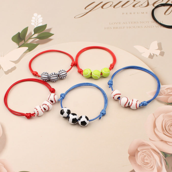 Wholesale Adjustable Elasticity Sports Bracelet, Football, Baseball Bracelet, Ball Beads, Handmade Rope