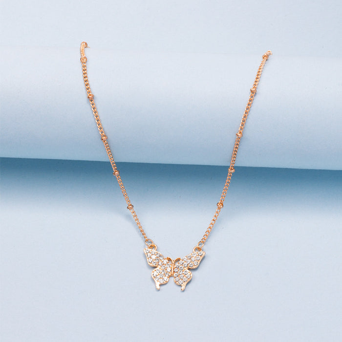 Wholesale Simple and fashionable versatile full diamond butterfly necklace collarbone chain