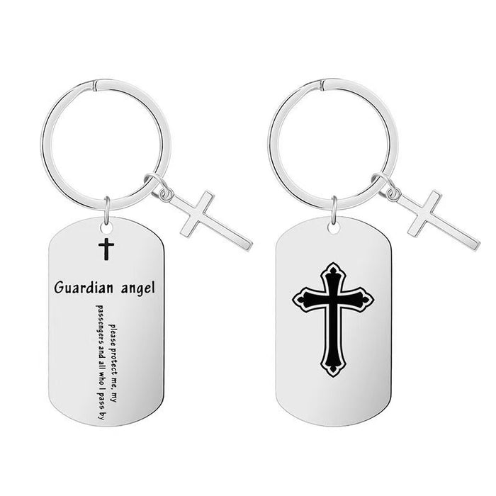 Wholesale Stylish Cross Bible Engraved Titanium Steel Keychain Decorative Accessory