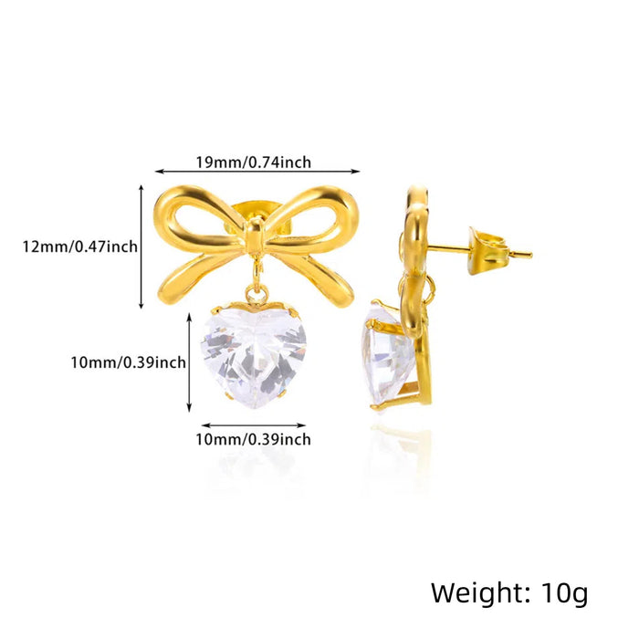 Wholesale Stainless Steel18K Gold Bow Earrings Zircon Love Earrings