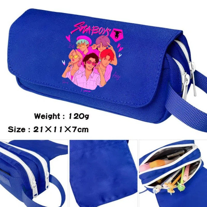Wholesale Cartoon printed large capacity double-layer hand-held pencil case student stationery bag