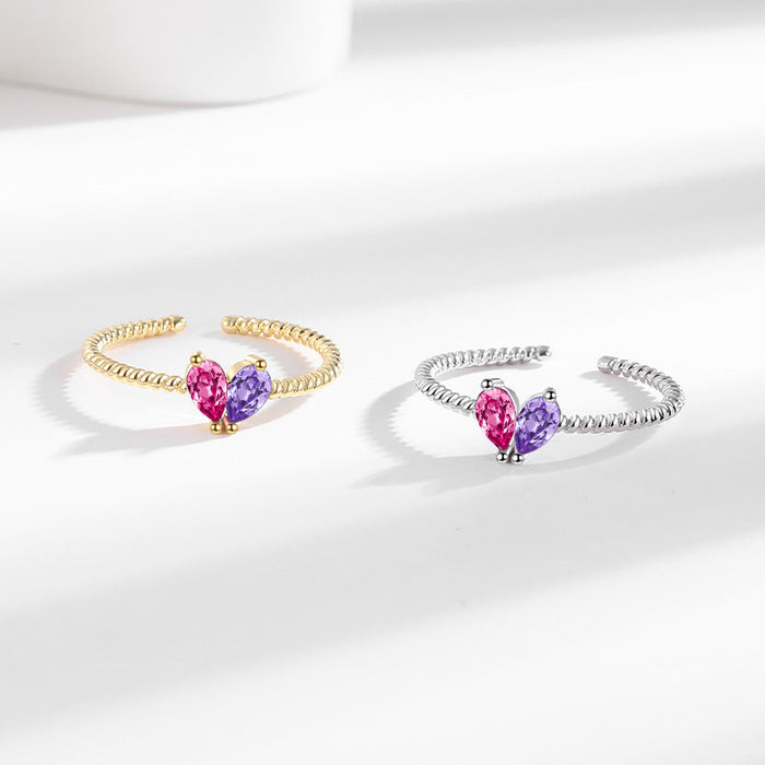 Wholesale Geometric Heart to Heart Diamond Set Ring Optional Personalized Light Luxury Ring