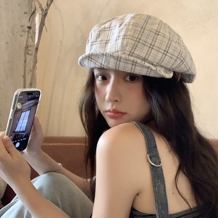 Wholesale Plaid beret versatile painter's hat