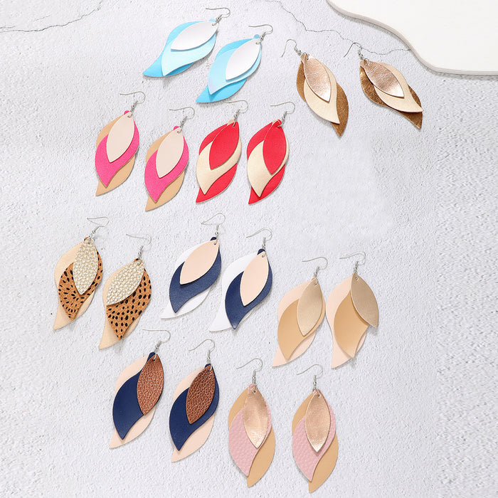 Wholesale Artificial Leather Leaf Shape Earrings Trendy Jewelry Accessory