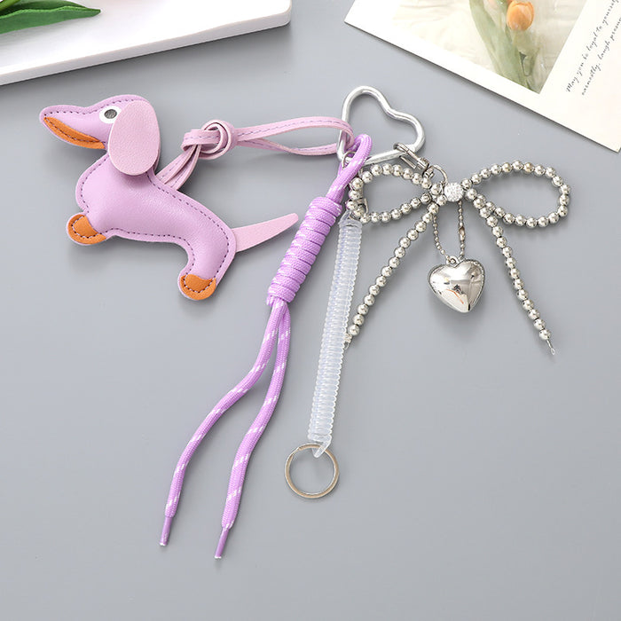Wholesale Leather bow heart pendant luggage keychain lanyard accessories single buckle tassel pendant accessories